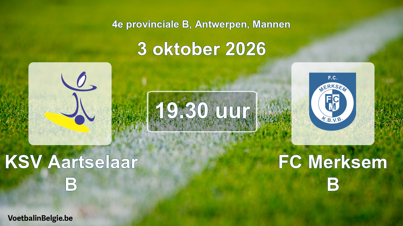 Geplande wedstrijd mannenvoetbal: KSV Aartselaar B - FC Merksem B (3 oktober 2026)