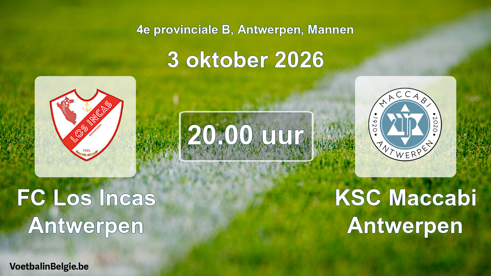 Geplande wedstrijd mannenvoetbal: FC Los Incas Antwerpen - KSC Maccabi Antwerpen (3 oktober 2026)