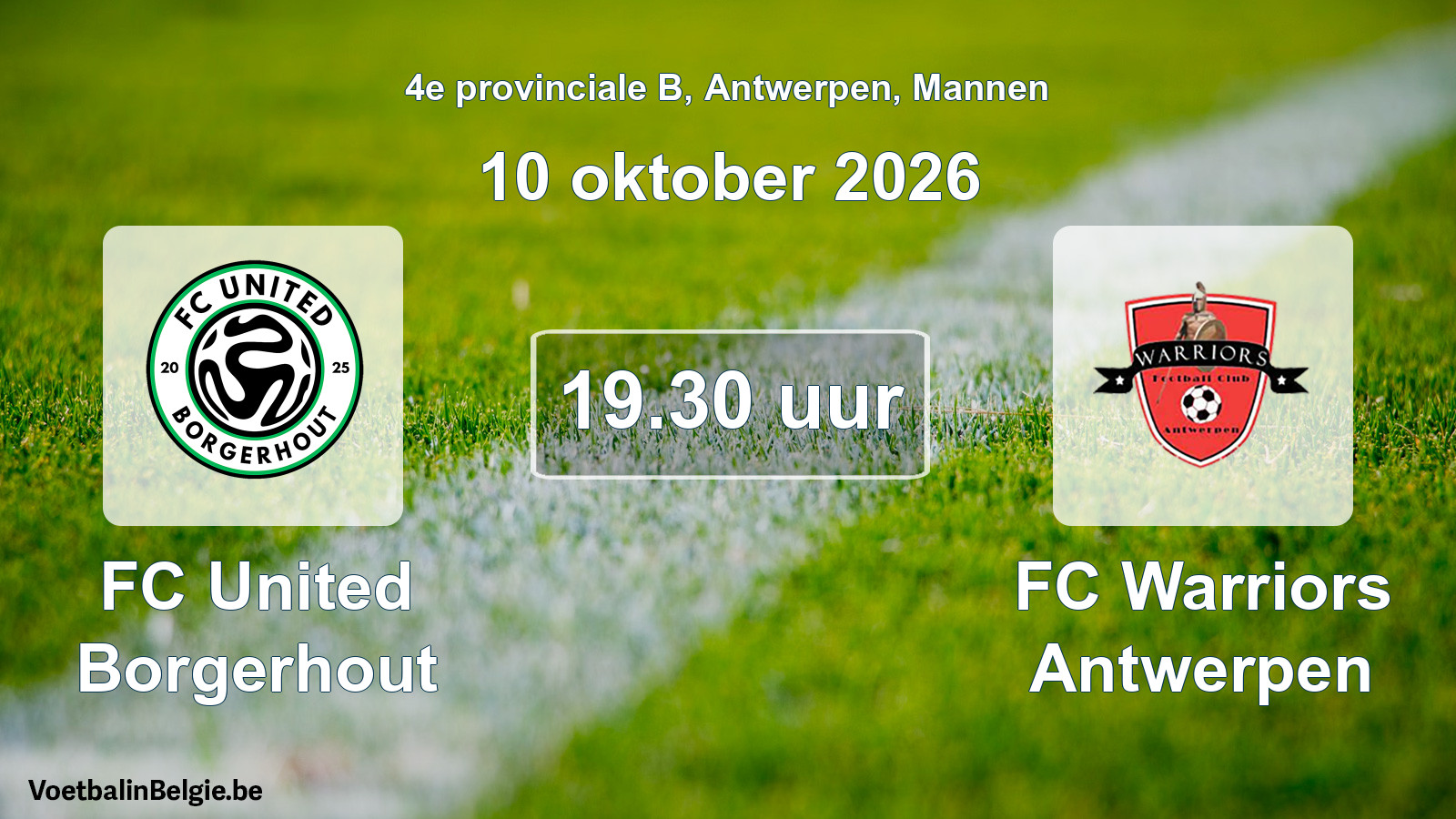 Geplande wedstrijd mannenvoetbal: FC United Borgerhout - FC Warriors Antwerpen (10 oktober 2026)
