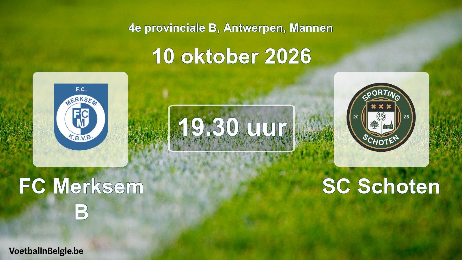 Geplande wedstrijd mannenvoetbal: FC Merksem B - SC Schoten (10 oktober 2026)