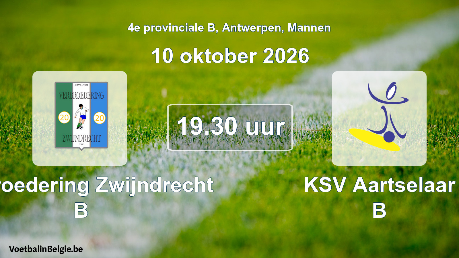 Geplande wedstrijd mannenvoetbal: Verbroedering Zwijndrecht B - KSV Aartselaar B (10 oktober 2026)