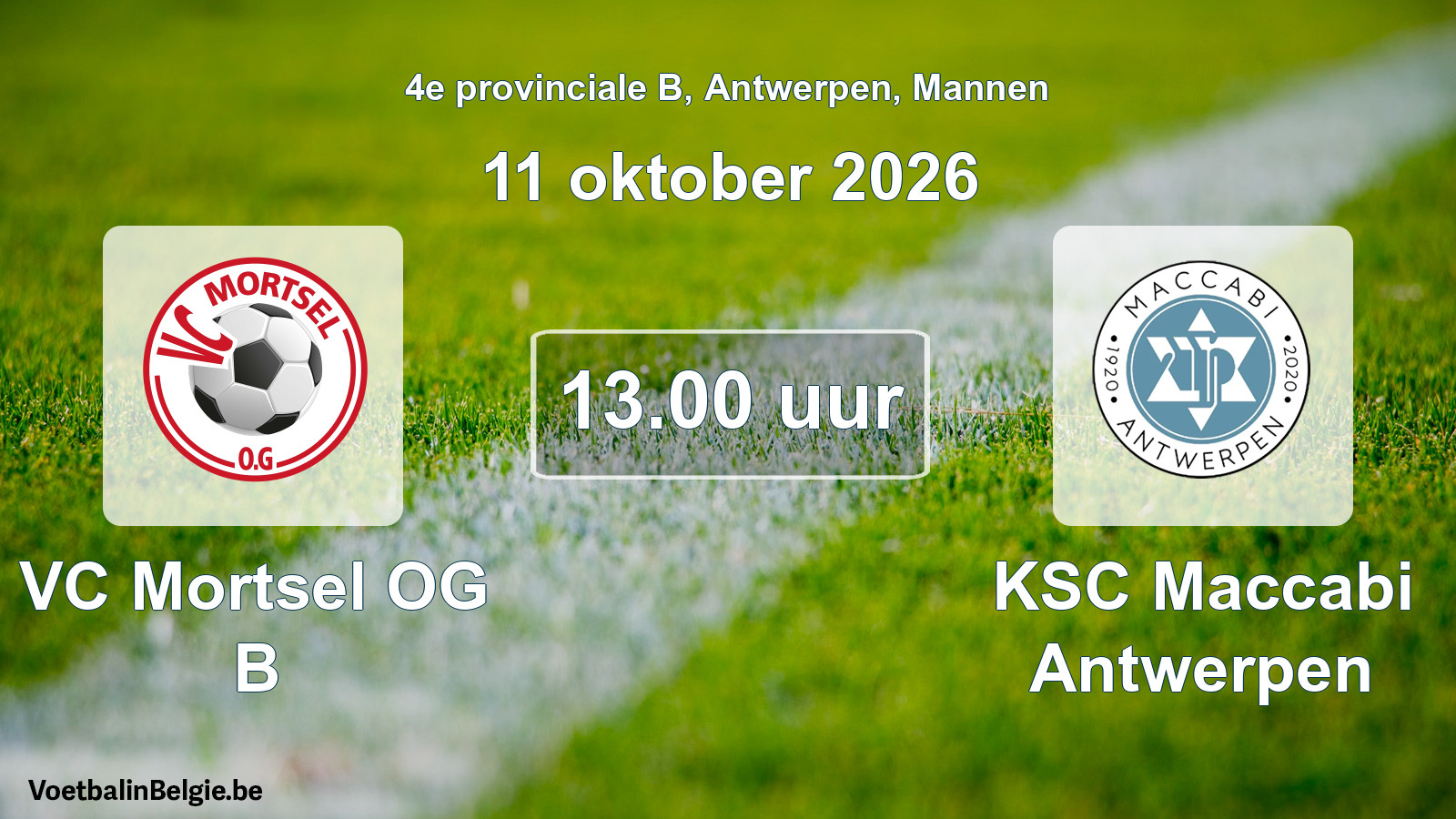 Geplande wedstrijd mannenvoetbal: VC Mortsel OG B - KSC Maccabi Antwerpen (11 oktober 2026)