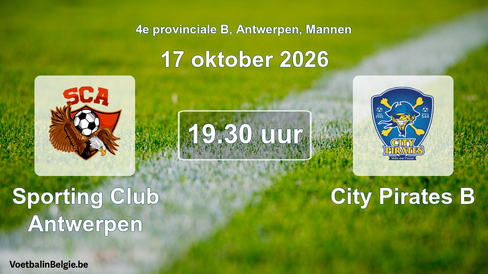 Geplande wedstrijd mannenvoetbal: Sporting Club Antwerpen - City Pirates B (17 oktober 2026)