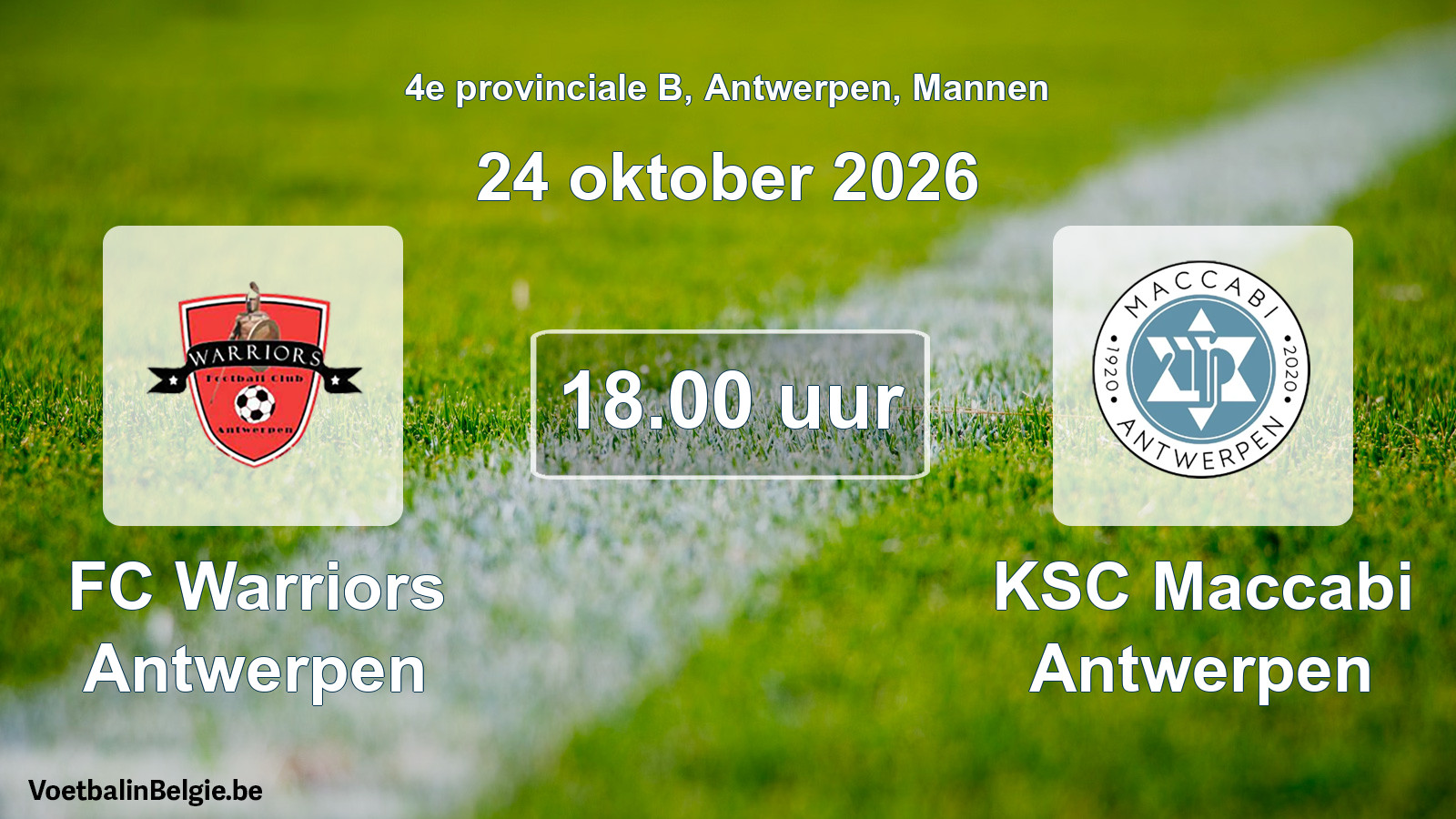 Geplande wedstrijd mannenvoetbal: FC Warriors Antwerpen - KSC Maccabi Antwerpen (24 oktober 2026)