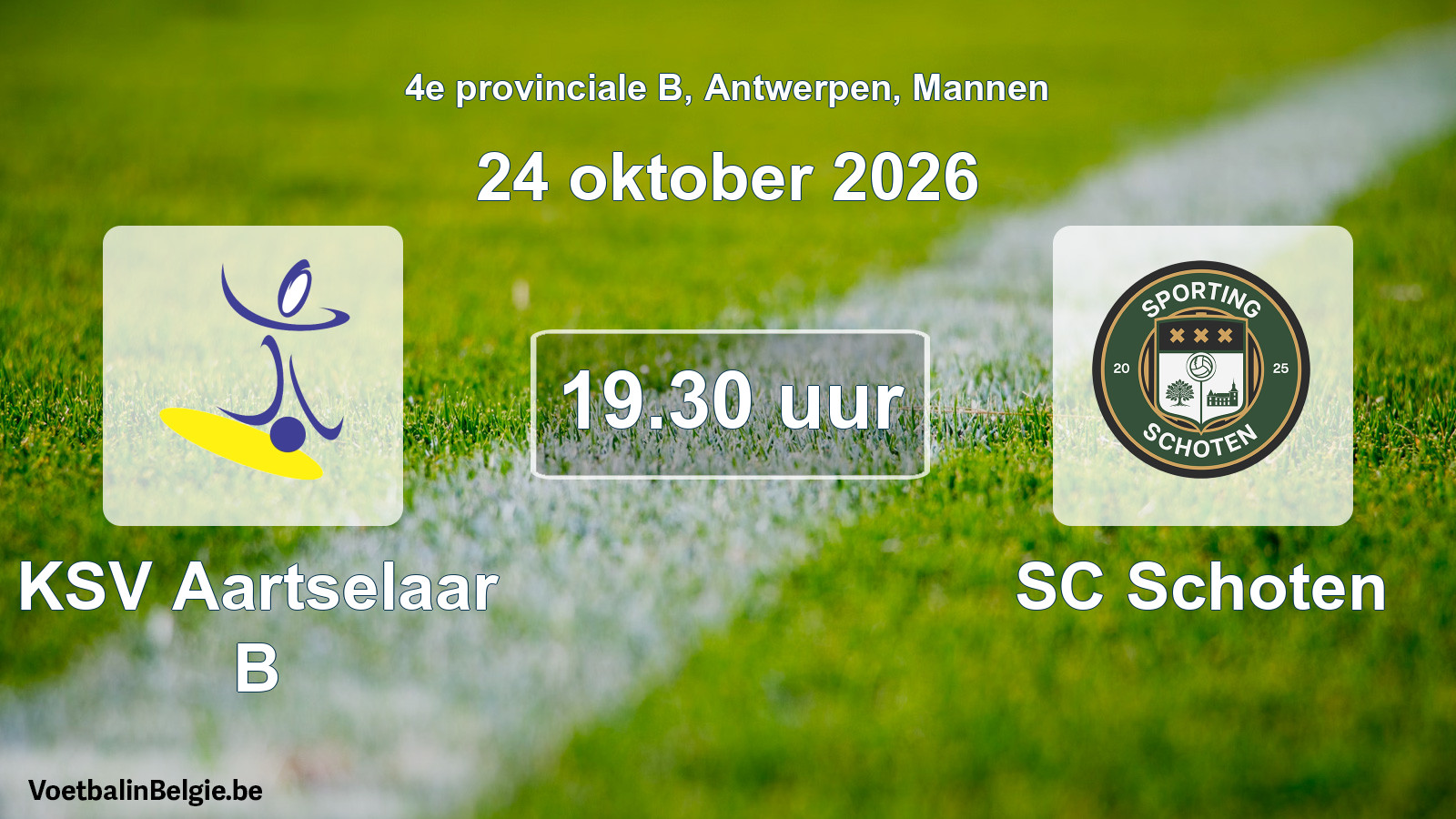 Geplande wedstrijd mannenvoetbal: KSV Aartselaar B - SC Schoten (24 oktober 2026)