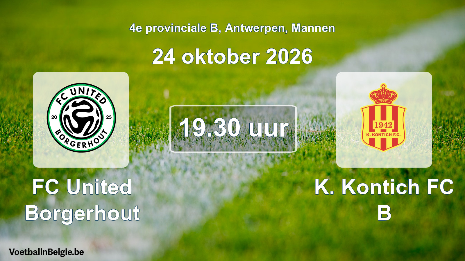Geplande wedstrijd mannenvoetbal: FC United Borgerhout - K. Kontich FC B (24 oktober 2026)