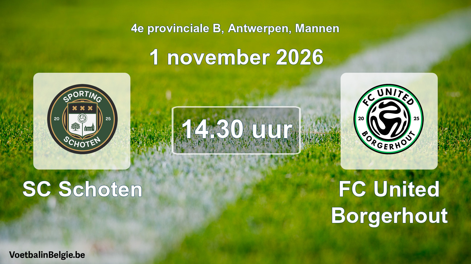 Geplande wedstrijd mannenvoetbal: SC Schoten - FC United Borgerhout (1 november 2026)