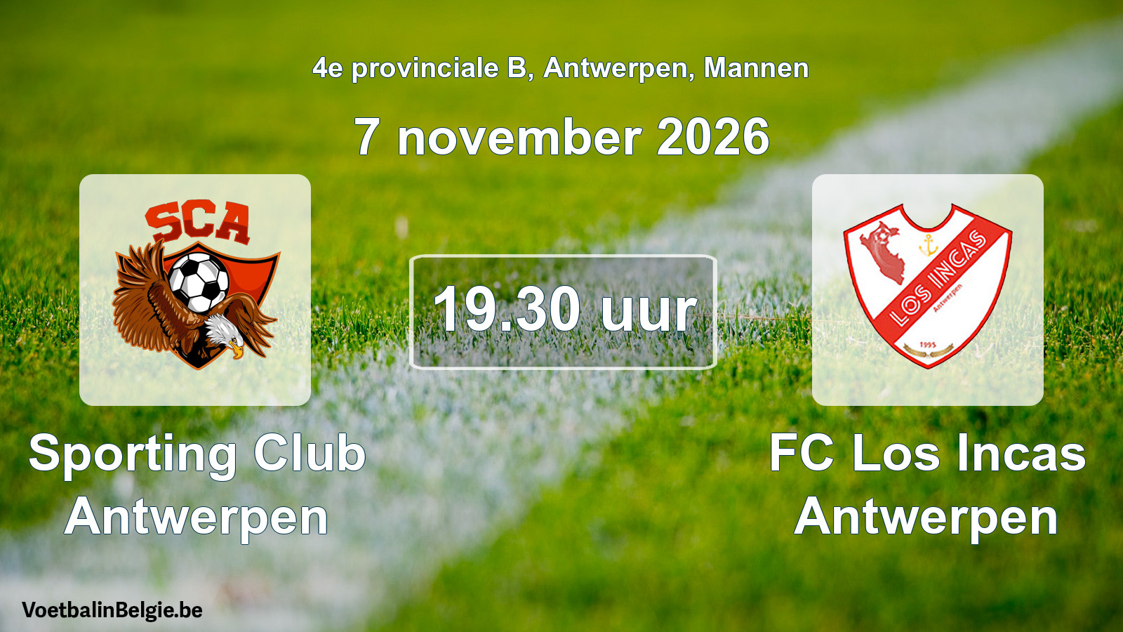 Geplande wedstrijd mannenvoetbal: Sporting Club Antwerpen - FC Los Incas Antwerpen (7 november 2026)