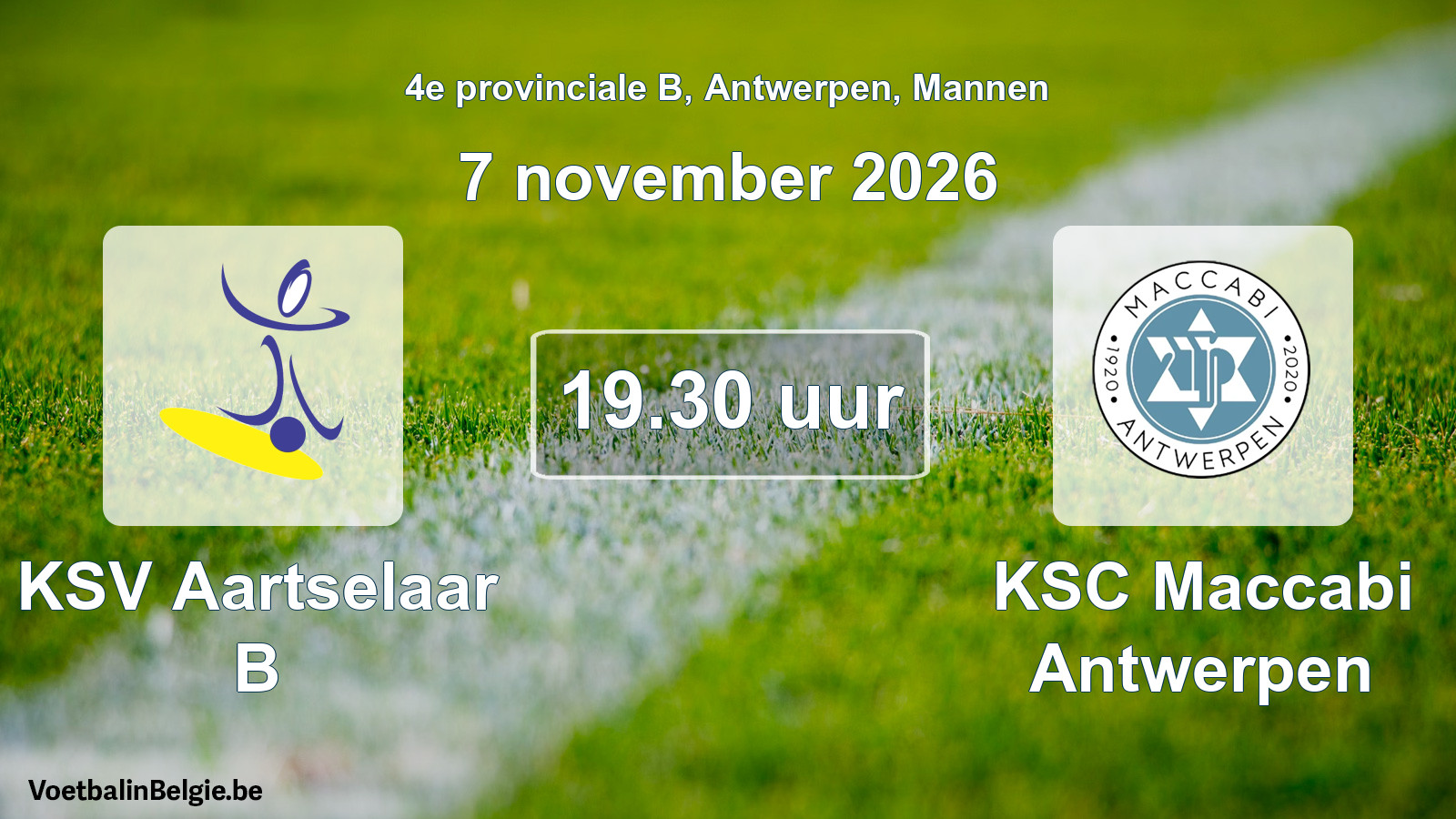 Geplantes Spiel männer-Fußball: KSV Aartselaar B - KSC Maccabi Antwerpen (7 November 2026)