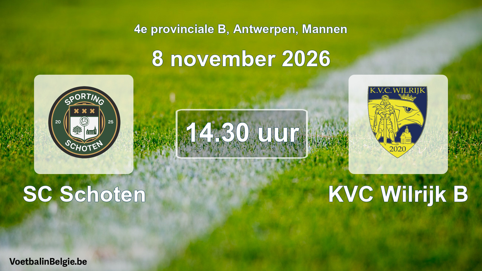 Geplande wedstrijd mannenvoetbal: SC Schoten - KVC Wilrijk B (8 november 2026)