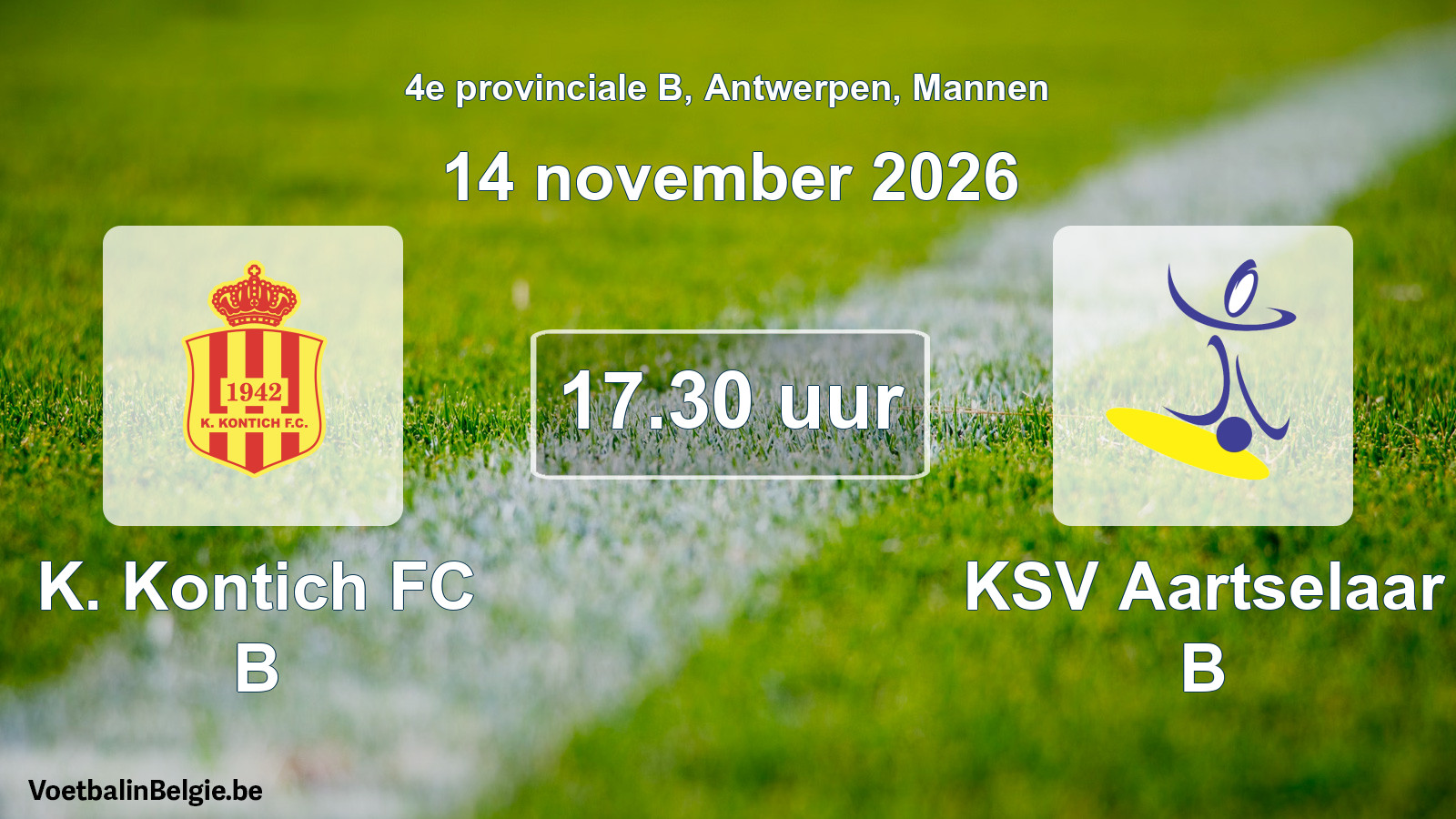 Geplande wedstrijd mannenvoetbal: K. Kontich FC B - KSV Aartselaar B (14 november 2026)