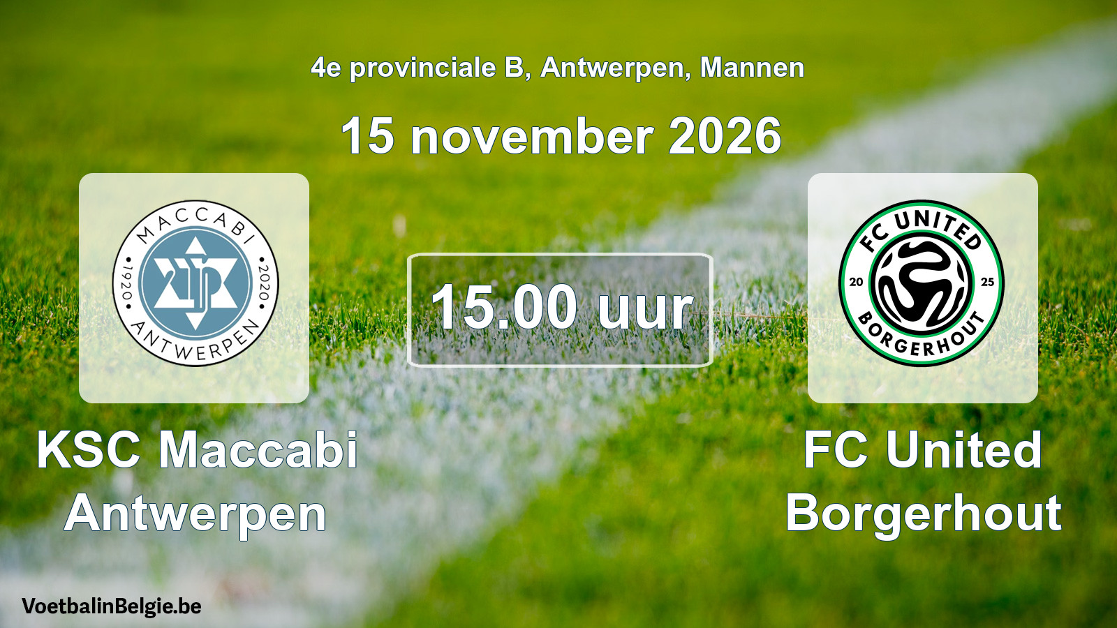 Geplande wedstrijd mannenvoetbal: KSC Maccabi Antwerpen - FC United Borgerhout (15 november 2026)