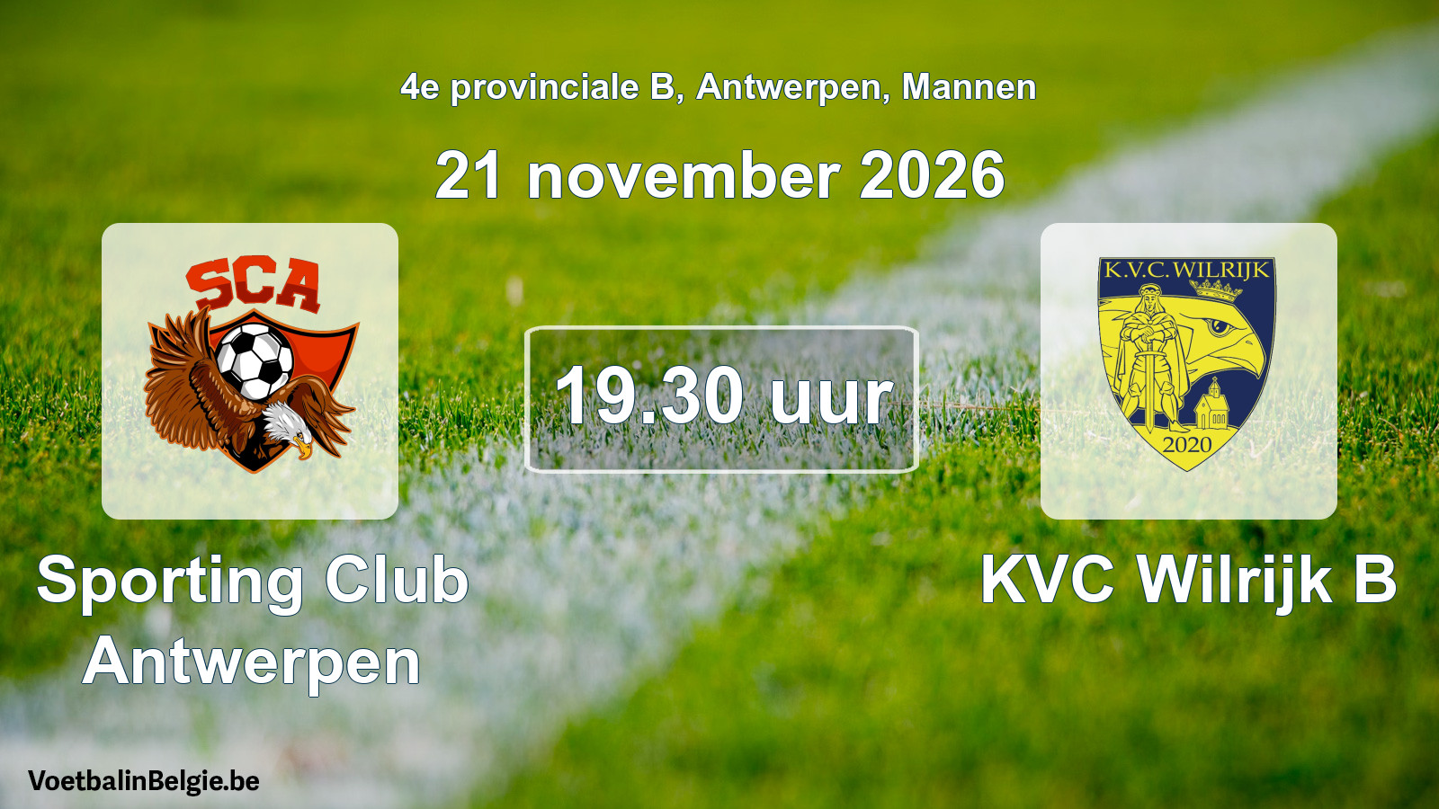 Geplande wedstrijd mannenvoetbal: Sporting Club Antwerpen - KVC Wilrijk B (21 november 2026)