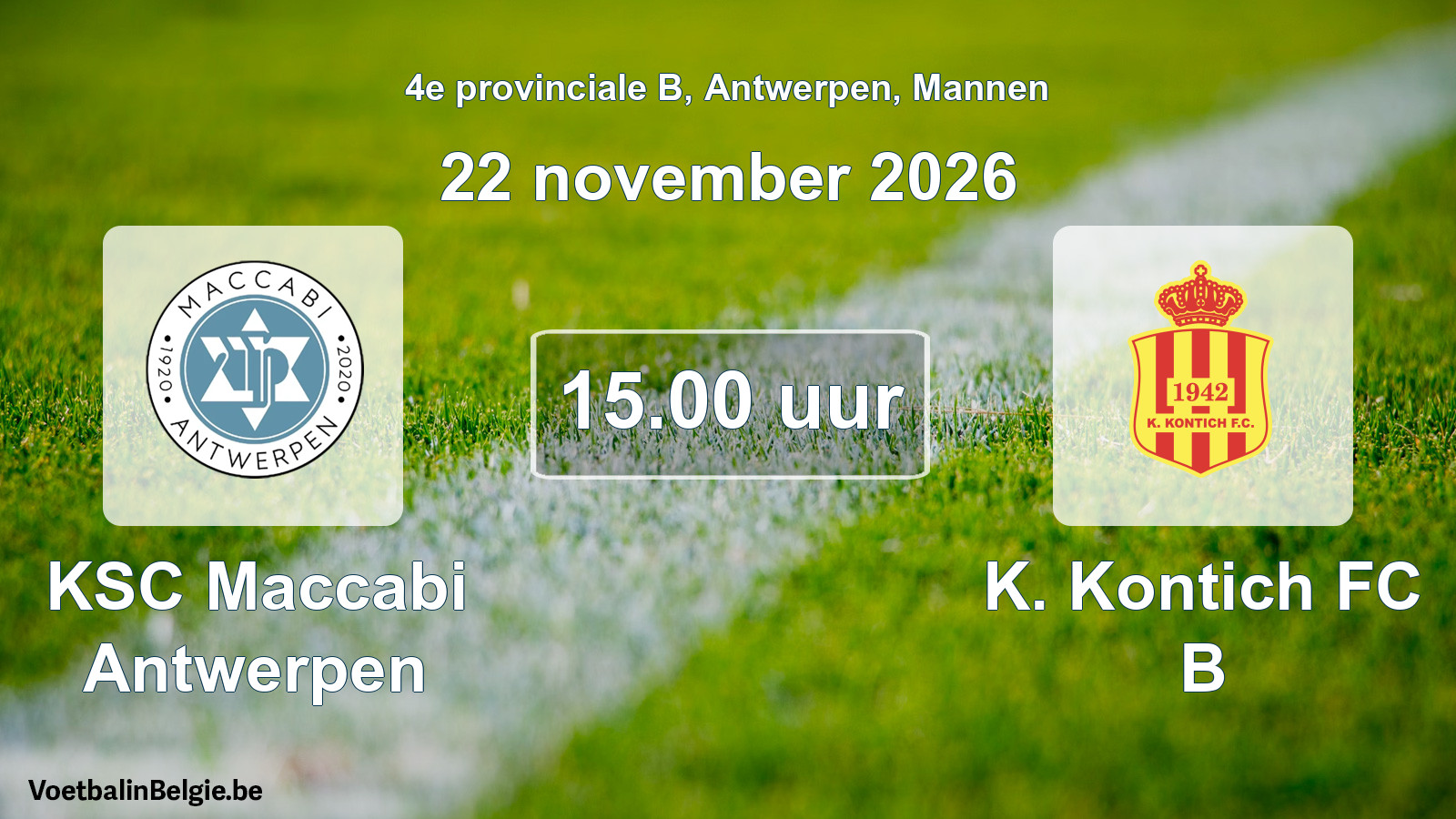 Geplande wedstrijd mannenvoetbal: KSC Maccabi Antwerpen - K. Kontich FC B (22 november 2026)