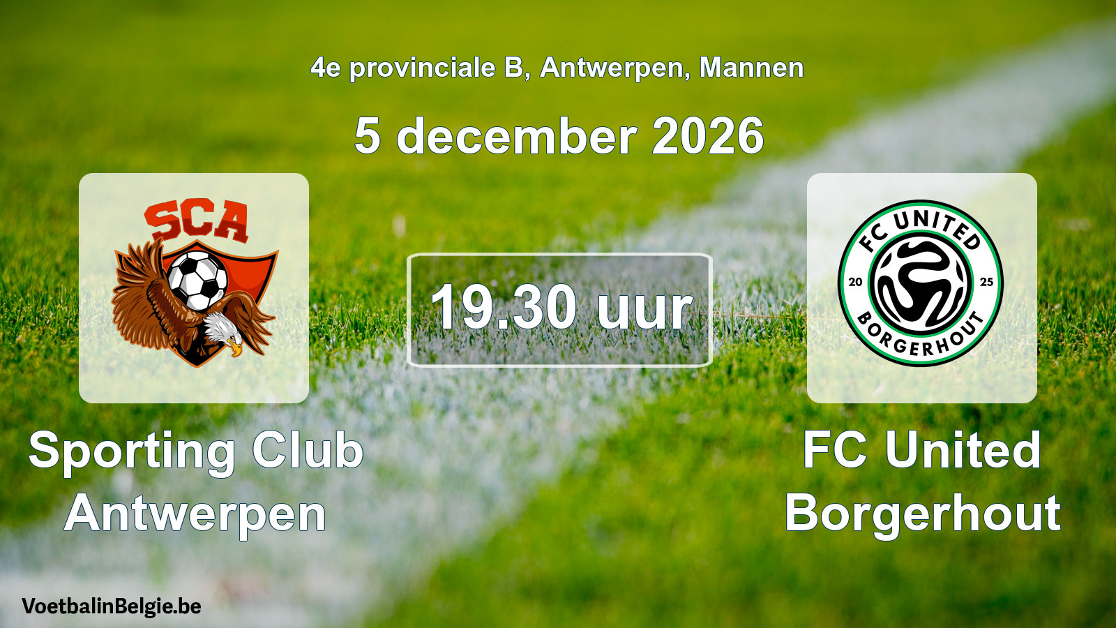 Geplande wedstrijd mannenvoetbal: Sporting Club Antwerpen - FC United Borgerhout (5 december 2026)
