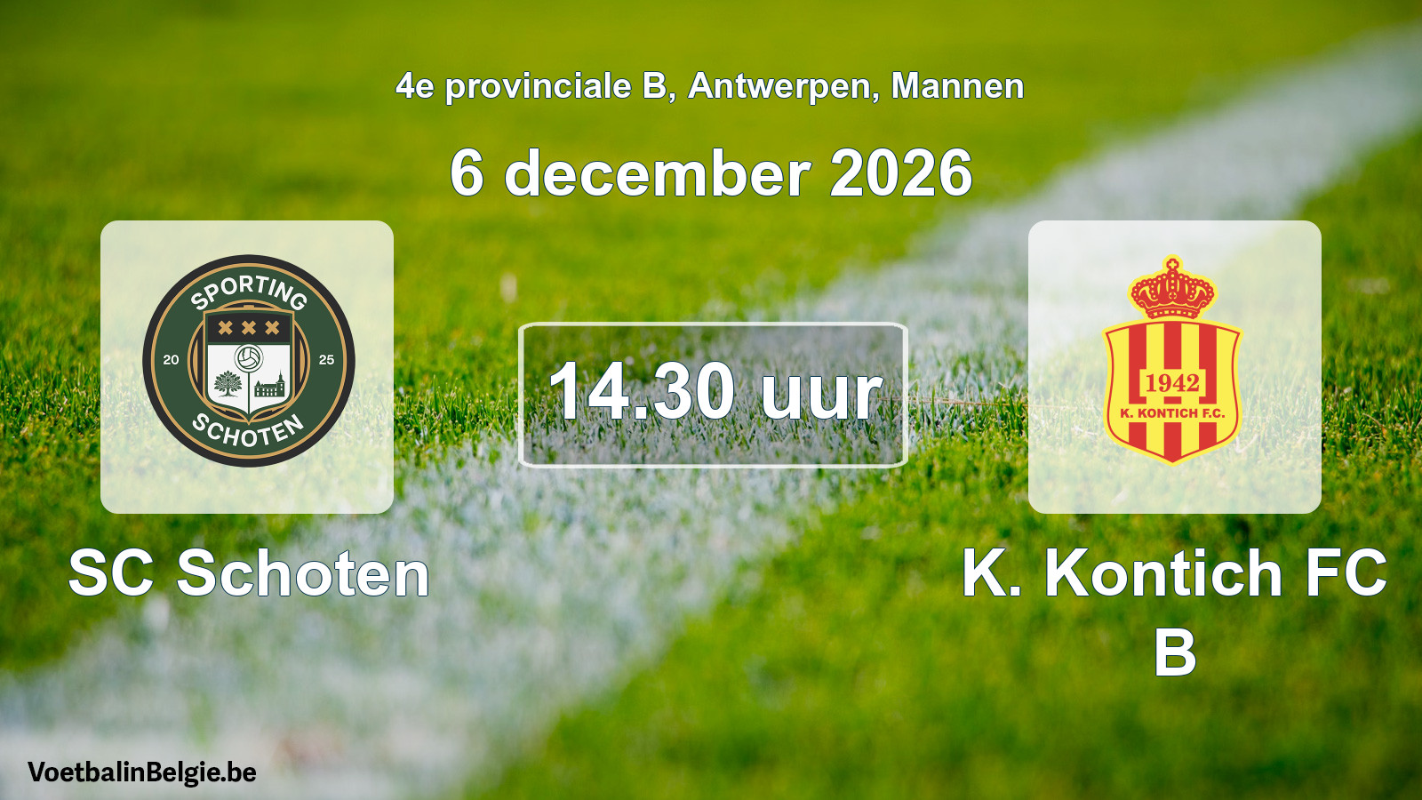 Geplande wedstrijd mannenvoetbal: SC Schoten - K. Kontich FC B (6 december 2026)
