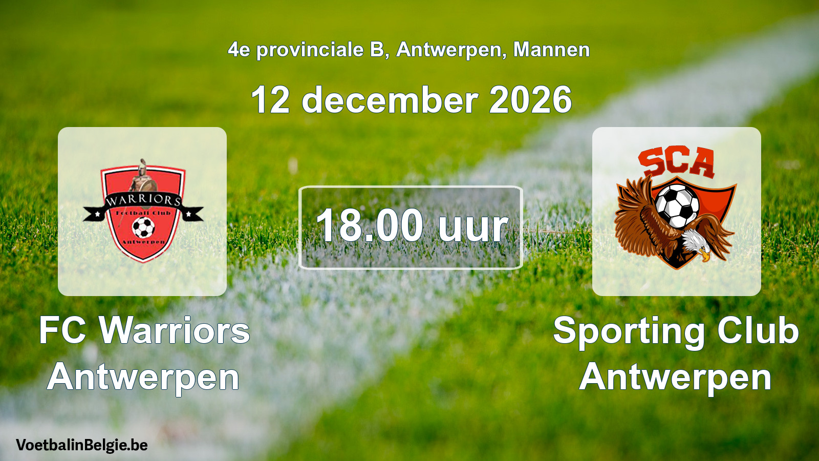 Geplande wedstrijd mannenvoetbal: FC Warriors Antwerpen - Sporting Club Antwerpen (12 december 2026)