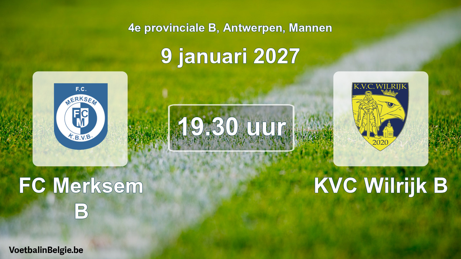 Geplande wedstrijd mannenvoetbal: FC Merksem B - KVC Wilrijk B (9 januari 2027)
