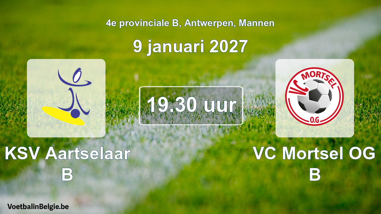 Geplande wedstrijd mannenvoetbal: KSV Aartselaar B - VC Mortsel OG B (9 januari 2027)