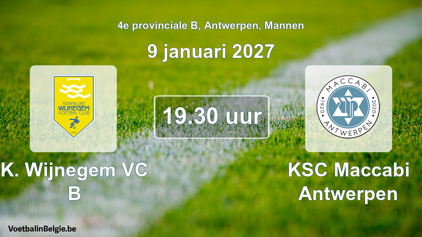 Geplande wedstrijd mannenvoetbal: K. Wijnegem VC B - KSC Maccabi Antwerpen (9 januari 2027)