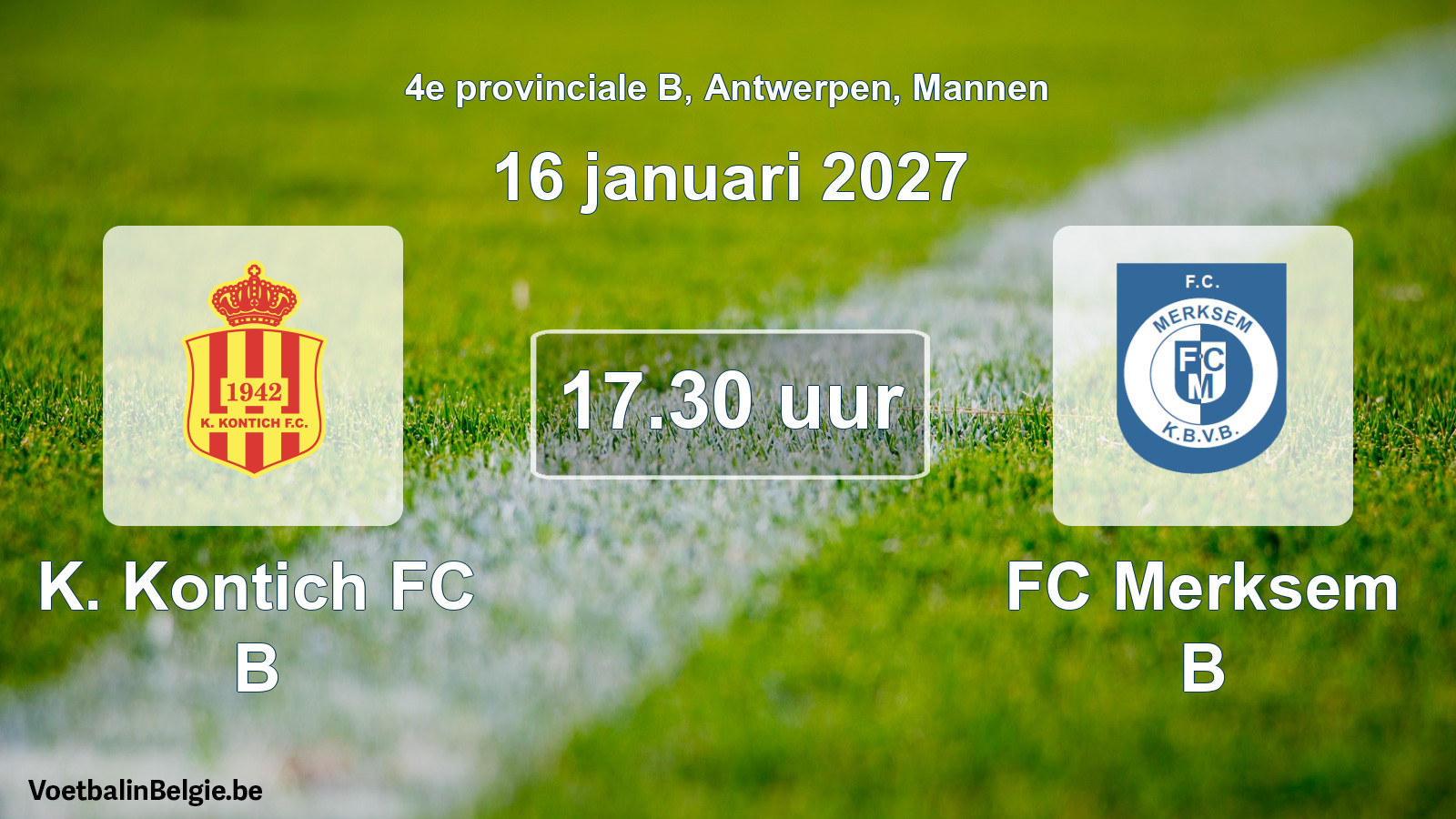 Geplande wedstrijd mannenvoetbal: K. Kontich FC B - FC Merksem B (16 januari 2027)