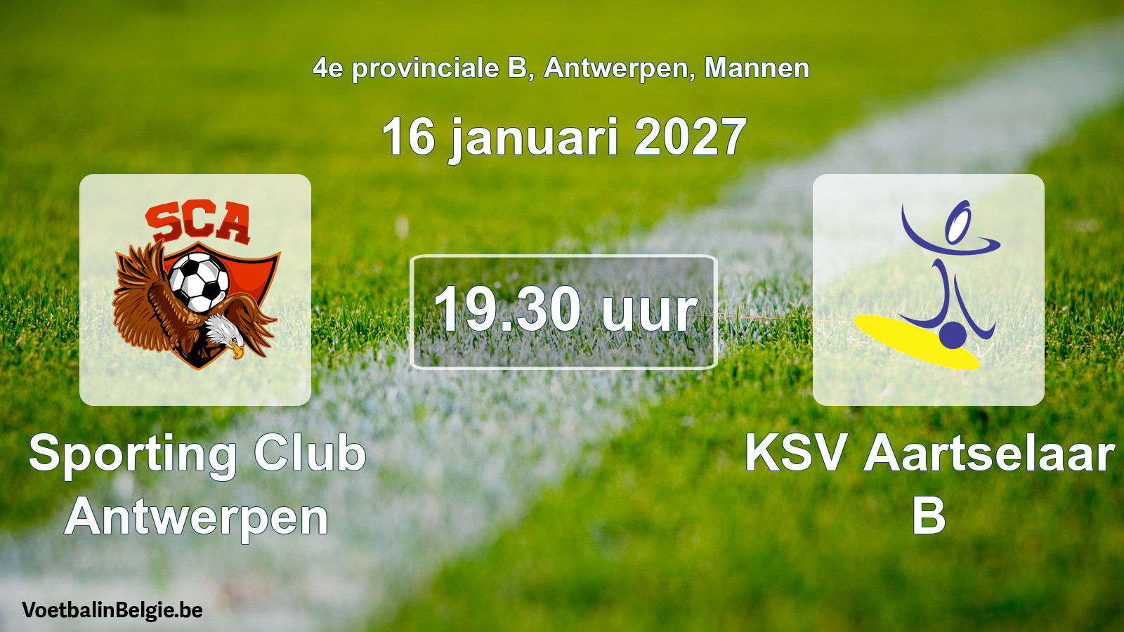 Geplande wedstrijd mannenvoetbal: Sporting Club Antwerpen - KSV Aartselaar B (16 januari 2027)