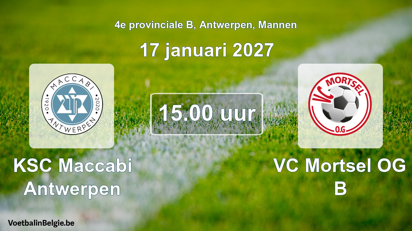 Match prévu football hommes: KSC Maccabi Antwerpen - VC Mortsel OG B (17 janvier 2027)