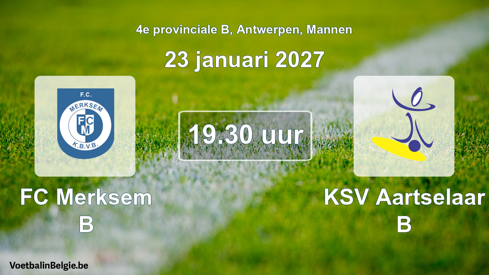 Geplande wedstrijd mannenvoetbal: FC Merksem B - KSV Aartselaar B (23 januari 2027)
