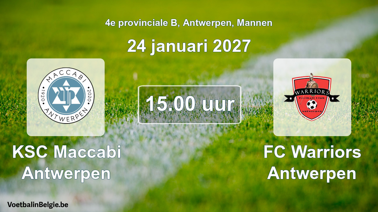 Geplande wedstrijd mannenvoetbal: KSC Maccabi Antwerpen - FC Warriors Antwerpen (24 januari 2027)
