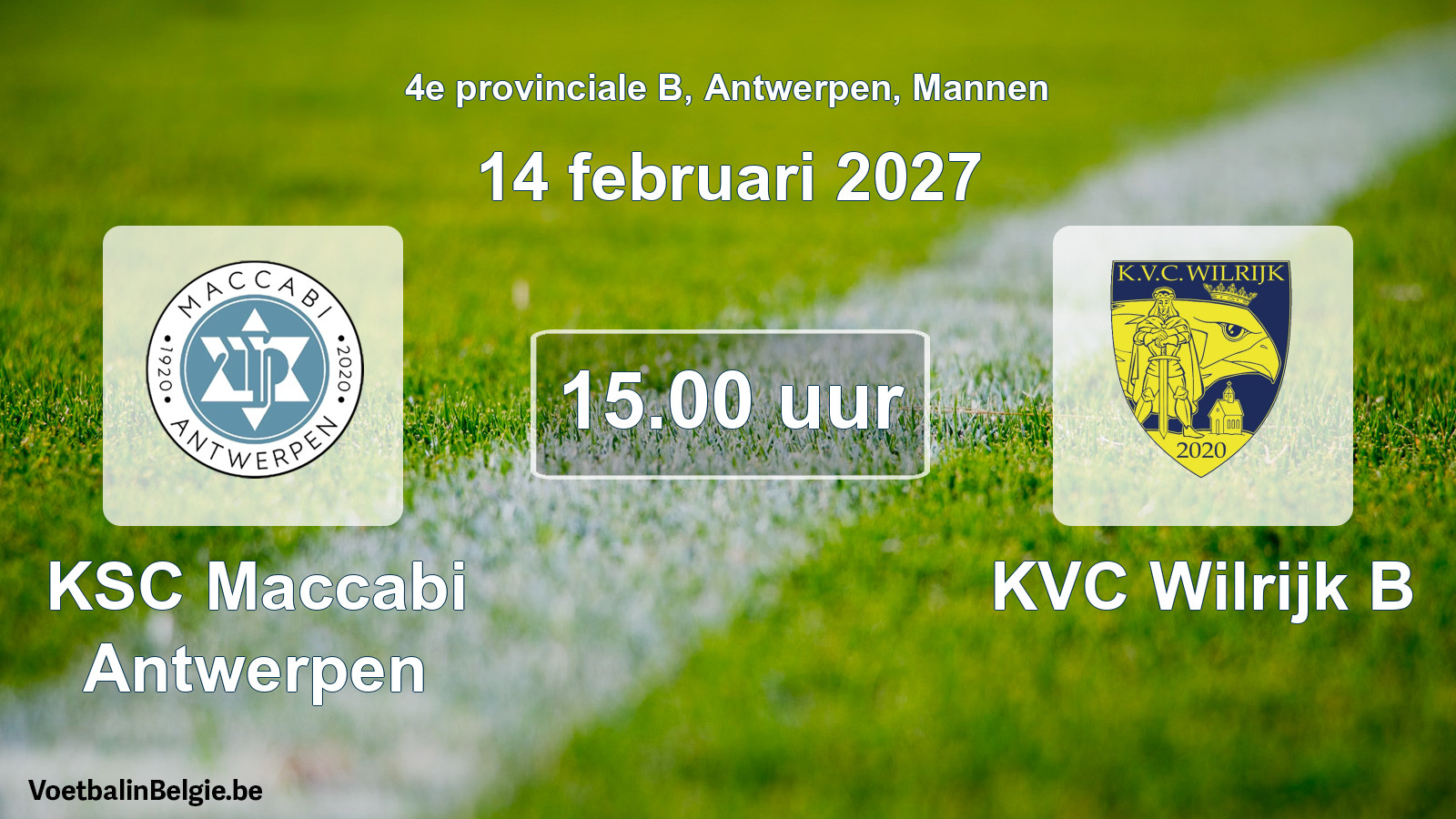 Geplande wedstrijd mannenvoetbal: KSC Maccabi Antwerpen - KVC Wilrijk B (14 februari 2027)