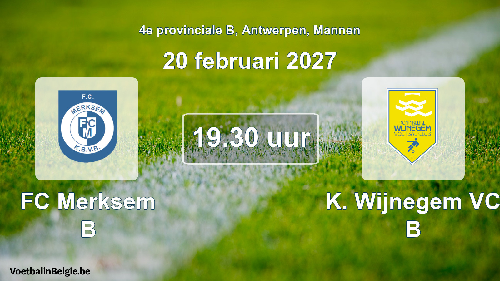Geplande wedstrijd mannenvoetbal: FC Merksem B - K. Wijnegem VC B (20 februari 2027)