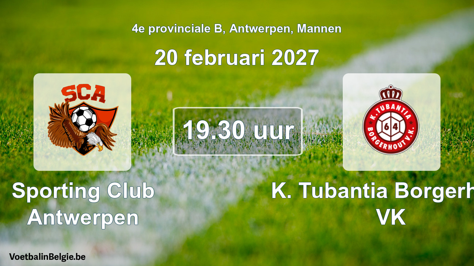 Geplande wedstrijd mannenvoetbal: Sporting Club Antwerpen - K. Tubantia Borgerhout VK (20 februari 2027)