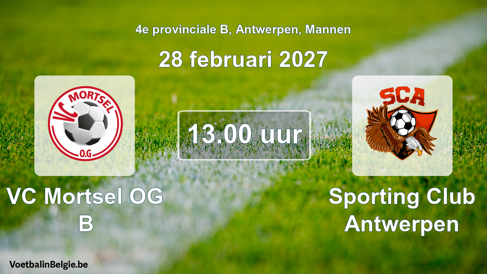 Geplande wedstrijd mannenvoetbal: VC Mortsel OG B - Sporting Club Antwerpen (28 februari 2027)