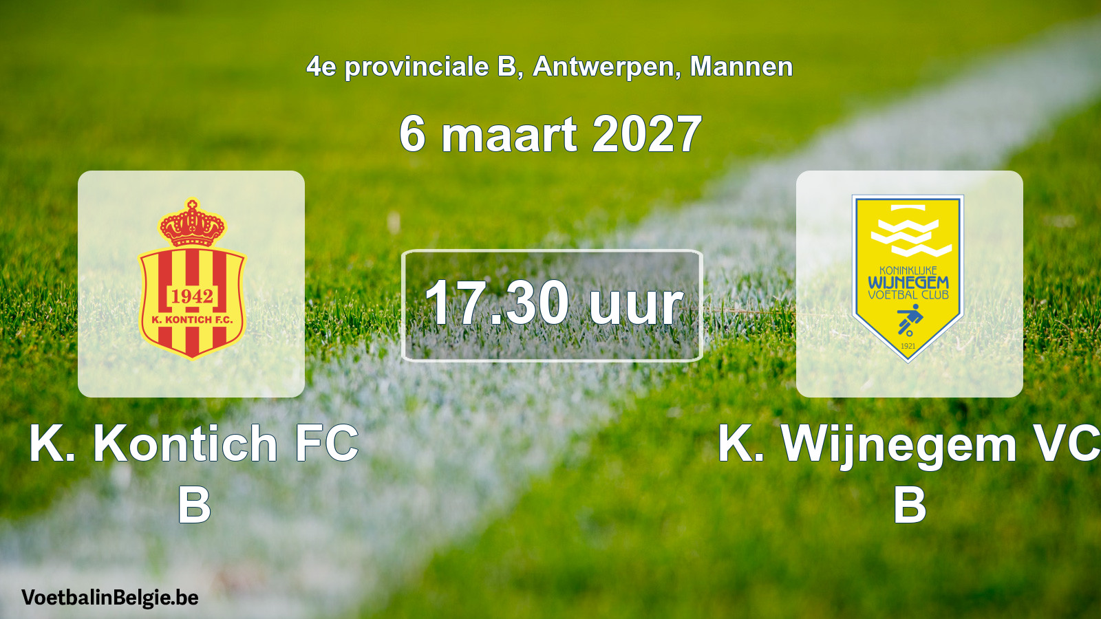Geplande wedstrijd mannenvoetbal: K. Kontich FC B - K. Wijnegem VC B (6 maart 2027)