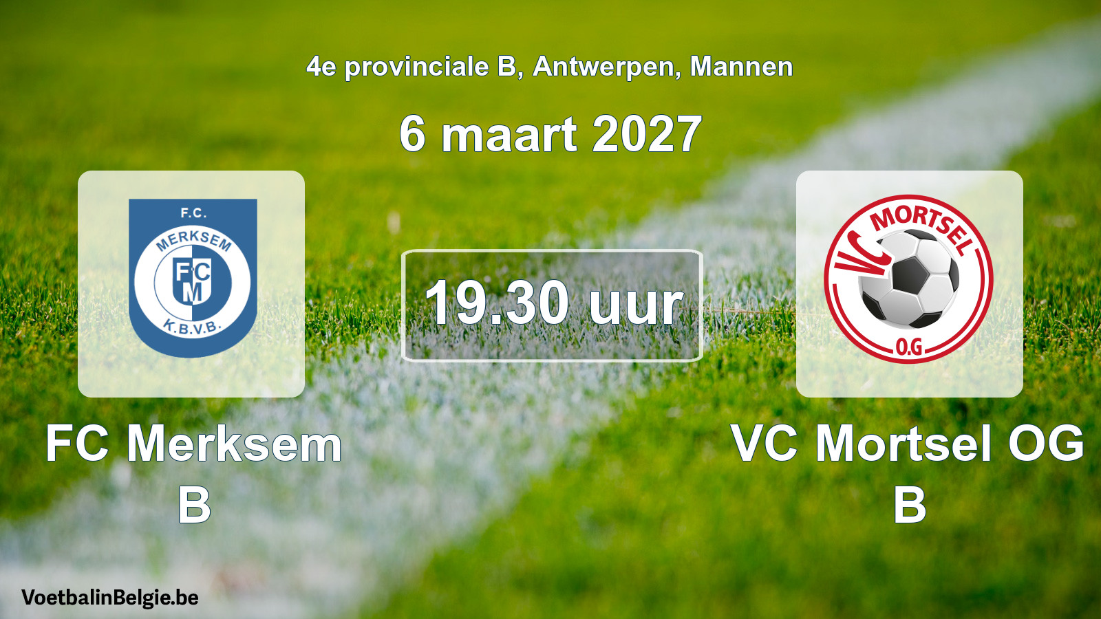 Geplande wedstrijd mannenvoetbal: FC Merksem B - VC Mortsel OG B (6 maart 2027)