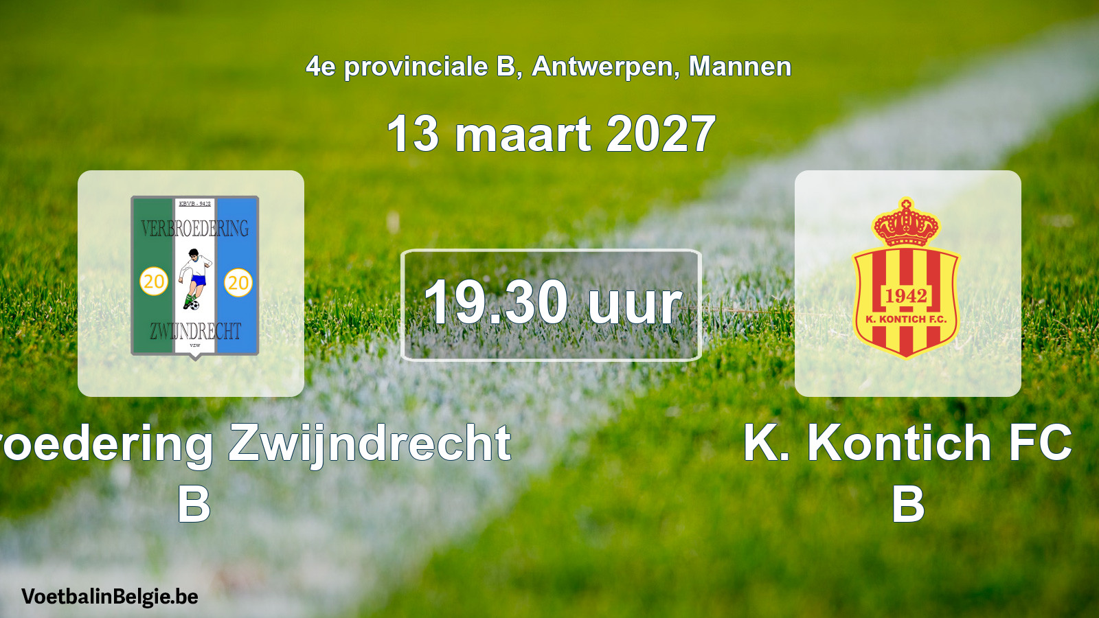 Geplande wedstrijd mannenvoetbal: Verbroedering Zwijndrecht B - K. Kontich FC B (13 maart 2027)