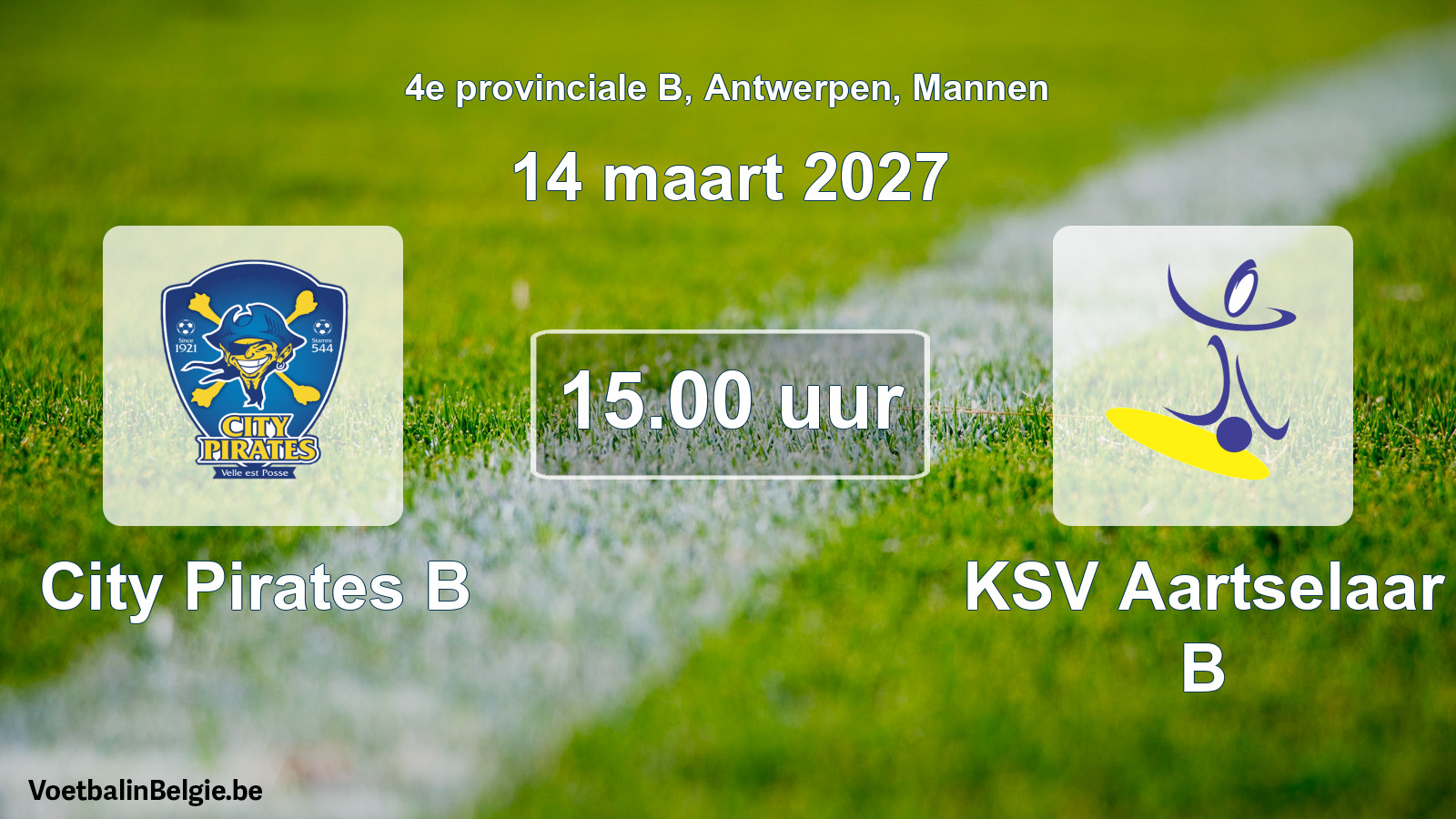 Geplande wedstrijd mannenvoetbal: City Pirates B - KSV Aartselaar B (14 maart 2027)