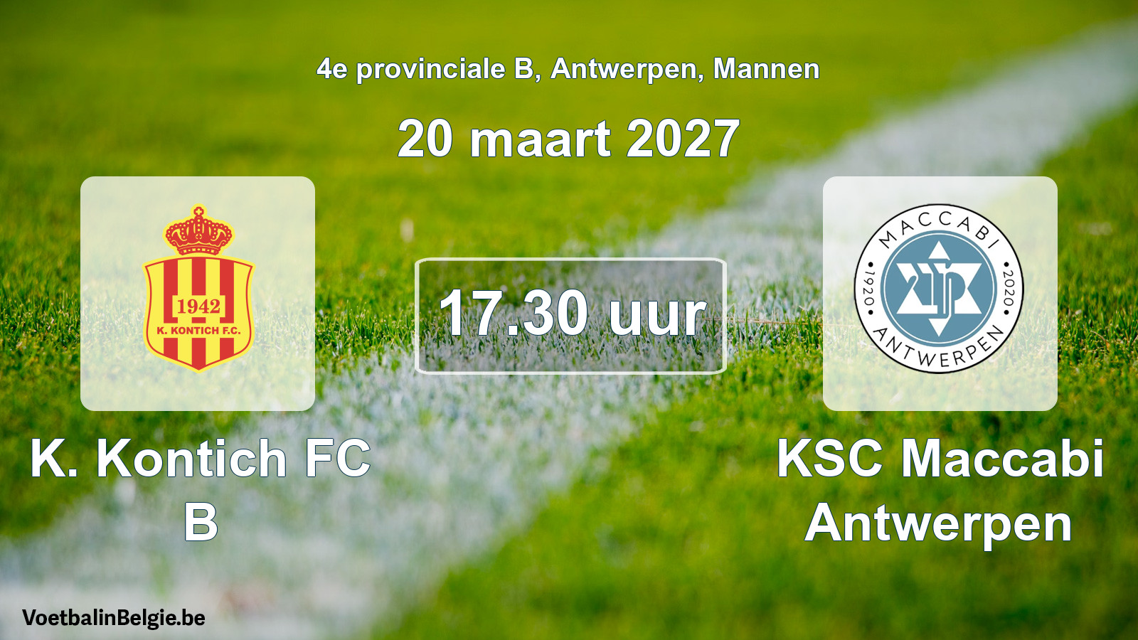 Geplande wedstrijd mannenvoetbal: K. Kontich FC B - KSC Maccabi Antwerpen (20 maart 2027)