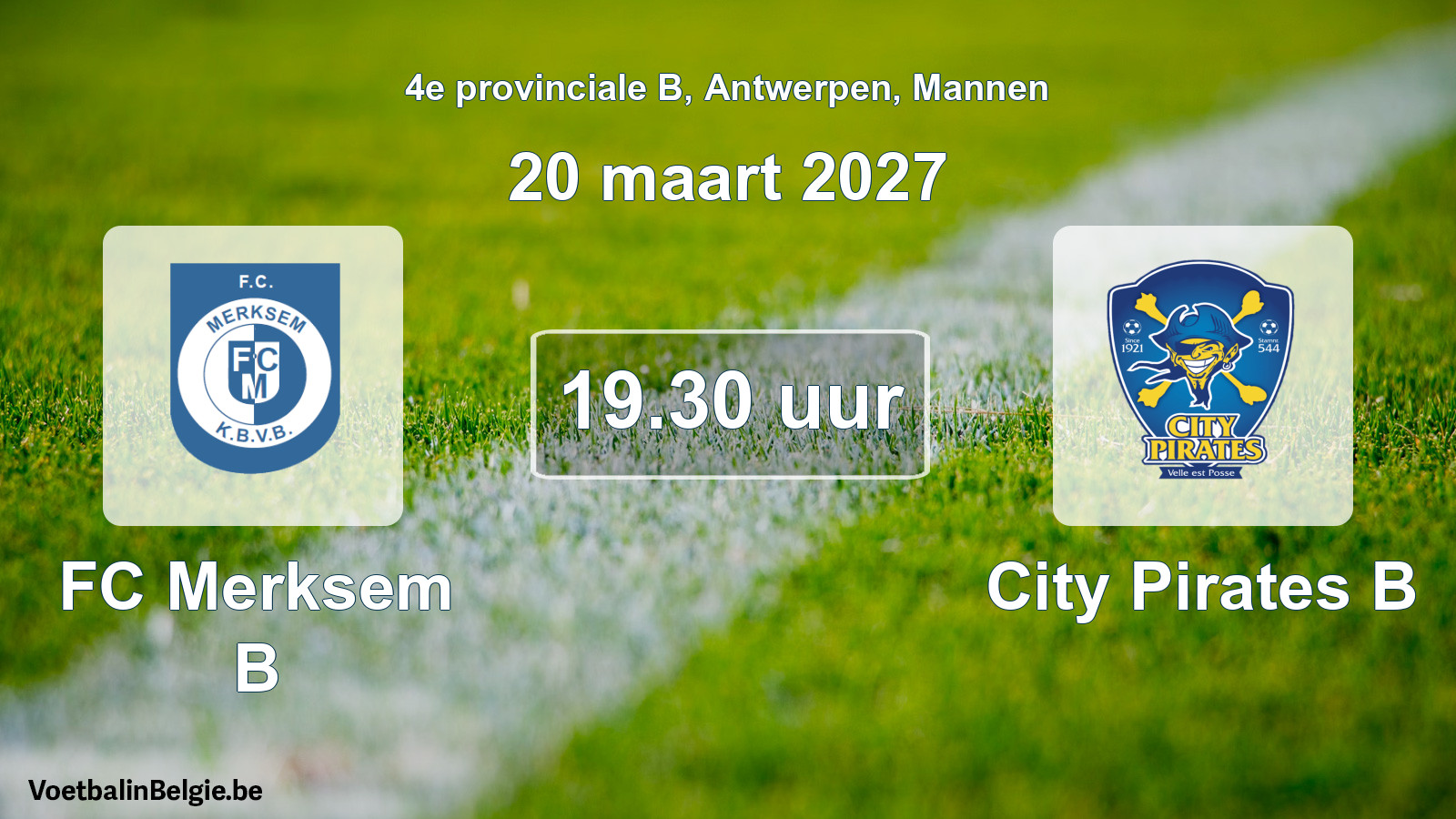 Geplande wedstrijd mannenvoetbal: FC Merksem B - City Pirates B (20 maart 2027)