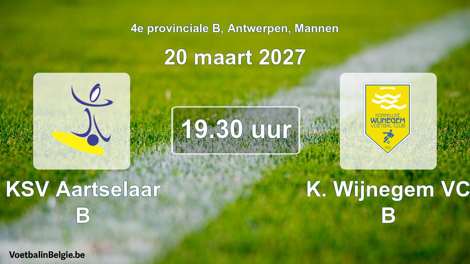 Geplande wedstrijd mannenvoetbal: KSV Aartselaar B - K. Wijnegem VC B (20 maart 2027)