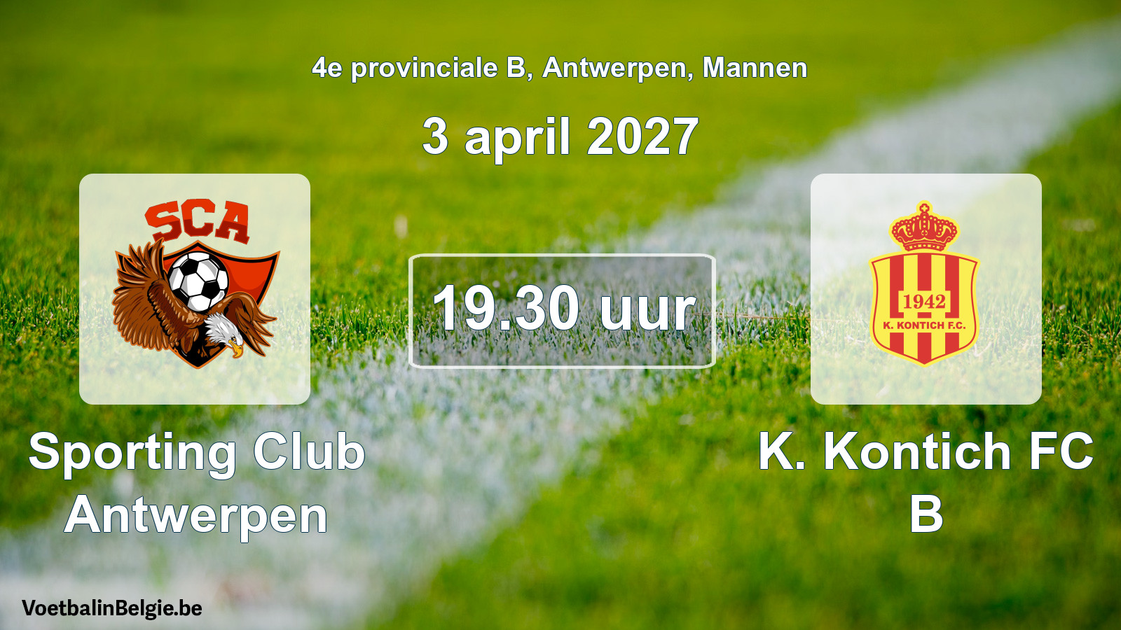 Geplande wedstrijd mannenvoetbal: Sporting Club Antwerpen - K. Kontich FC B (3 april 2027)