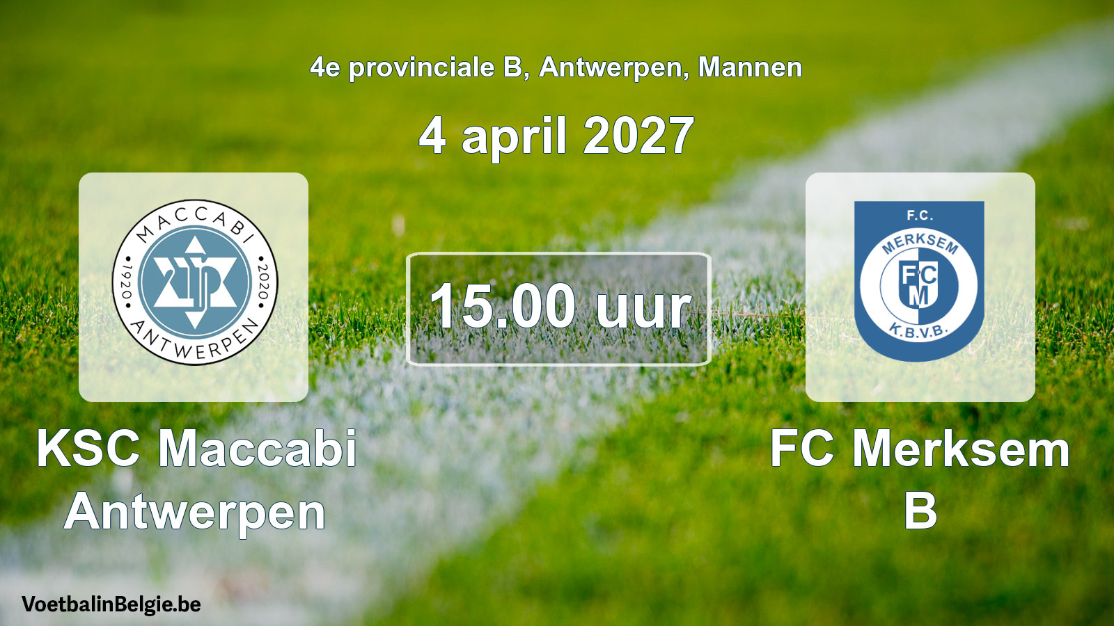 Geplande wedstrijd mannenvoetbal: KSC Maccabi Antwerpen - FC Merksem B (4 april 2027)
