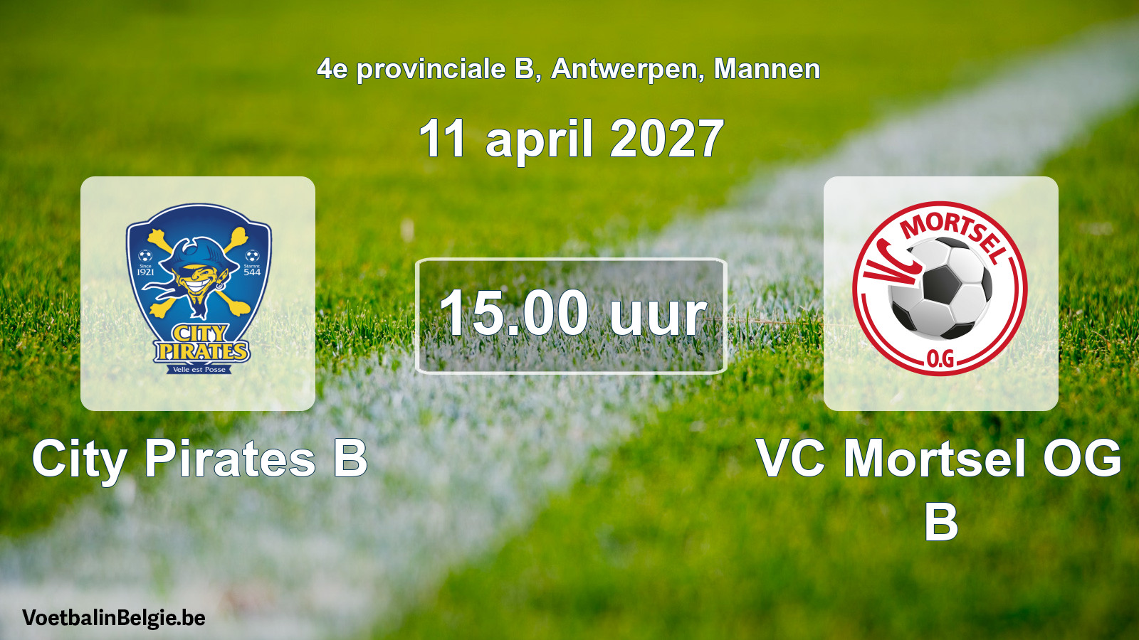 Geplande wedstrijd mannenvoetbal: City Pirates B - VC Mortsel OG B (11 april 2027)