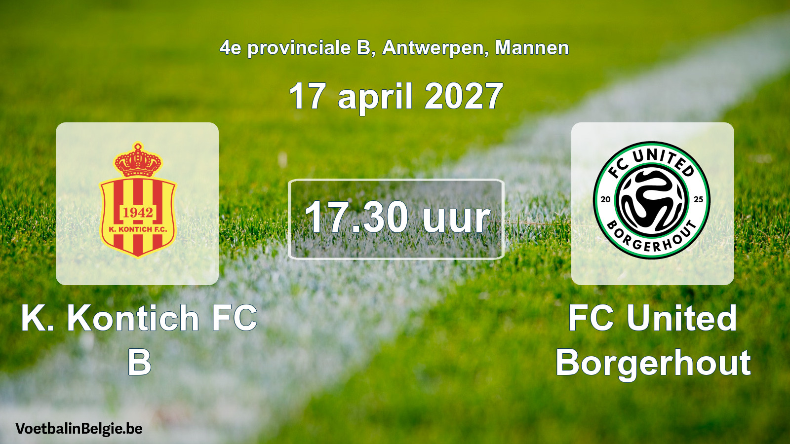 Geplande wedstrijd mannenvoetbal: K. Kontich FC B - FC United Borgerhout (17 april 2027)