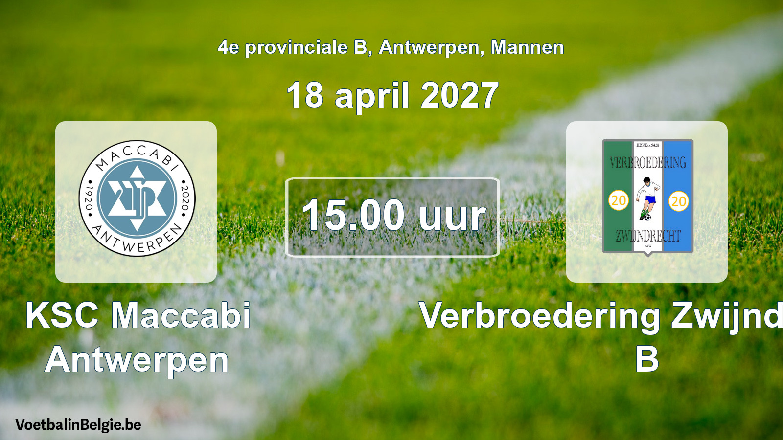 Geplande wedstrijd mannenvoetbal: KSC Maccabi Antwerpen - Verbroedering Zwijndrecht B (18 april 2027)