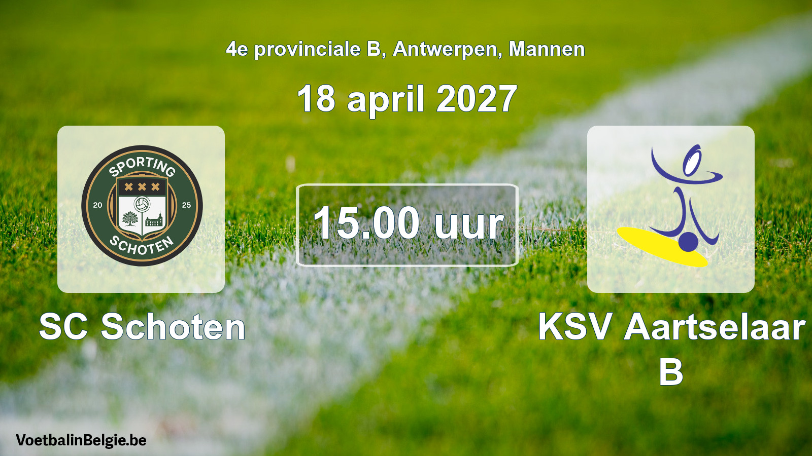 Geplande wedstrijd mannenvoetbal: SC Schoten - KSV Aartselaar B (18 april 2027)