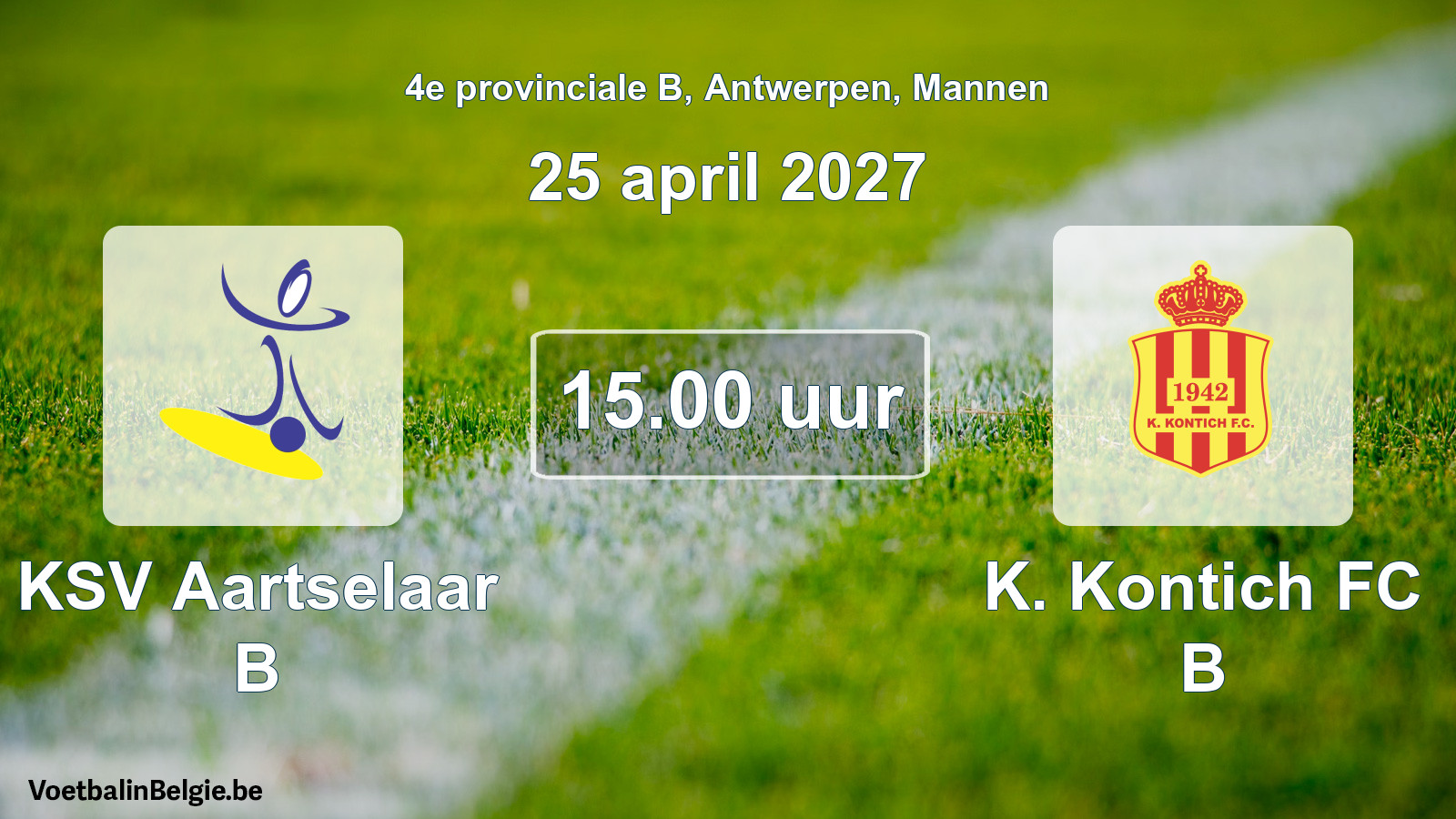 Geplande wedstrijd mannenvoetbal: KSV Aartselaar B - K. Kontich FC B (25 april 2027)