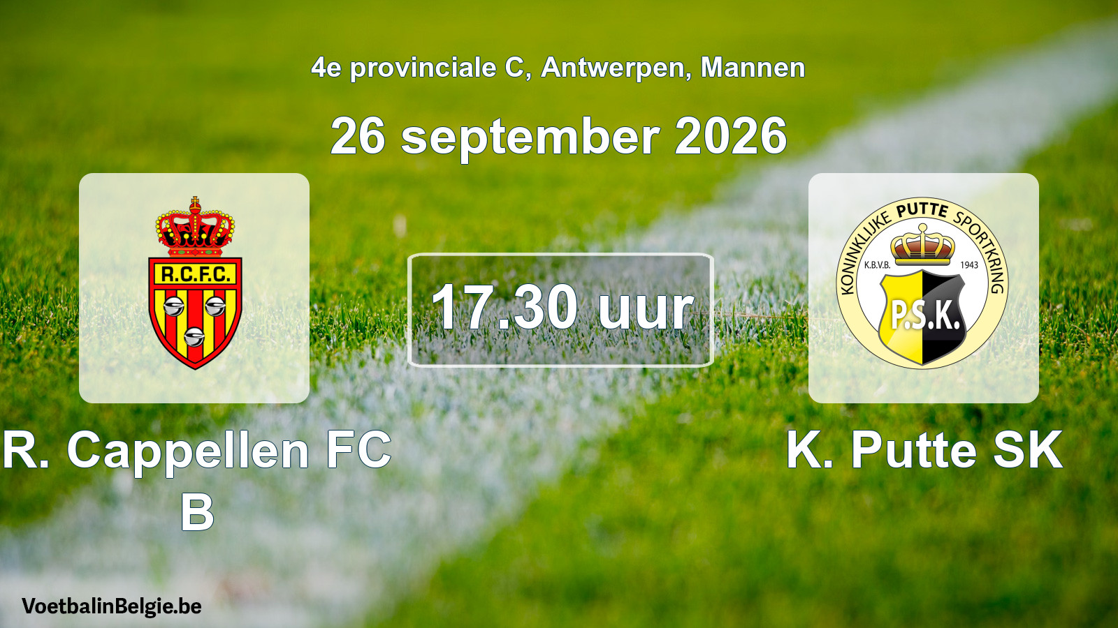 Geplande wedstrijd mannenvoetbal: R. Cappellen FC B - K. Putte SK (26 september 2026)