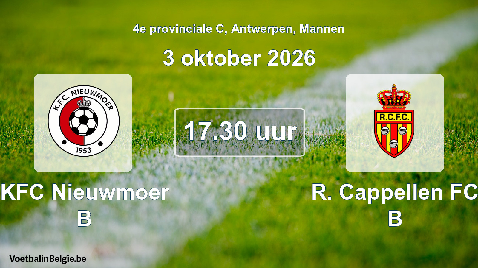 Geplande wedstrijd mannenvoetbal: KFC Nieuwmoer B - R. Cappellen FC B (3 oktober 2026)