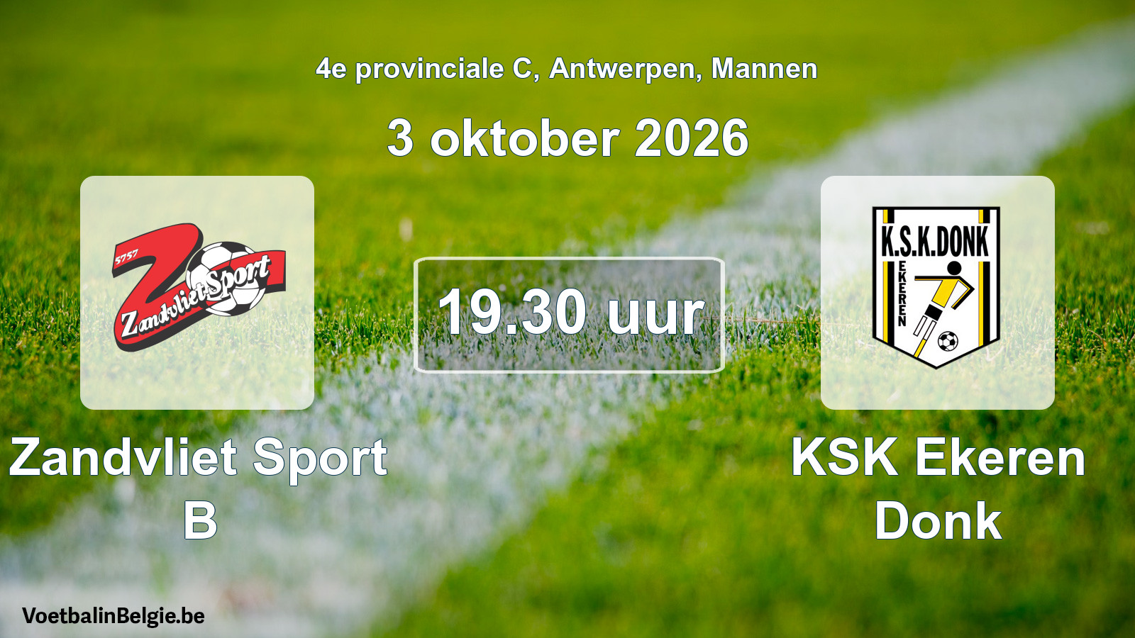 Geplande wedstrijd mannenvoetbal: Zandvliet Sport B - KSK Ekeren Donk (3 oktober 2026)